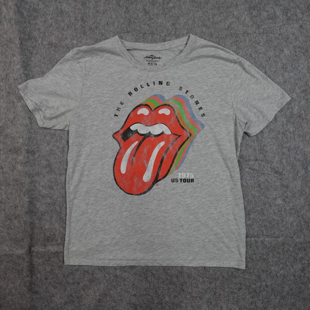 Rolling Stones Shirt Womens Medium Band Tee Concert Tongue Gray Rock n Roll